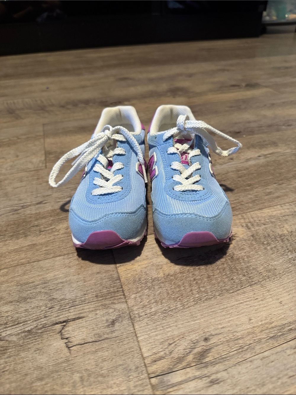 New Balance Kids Sky Blue Sneakers with Pink Highlights